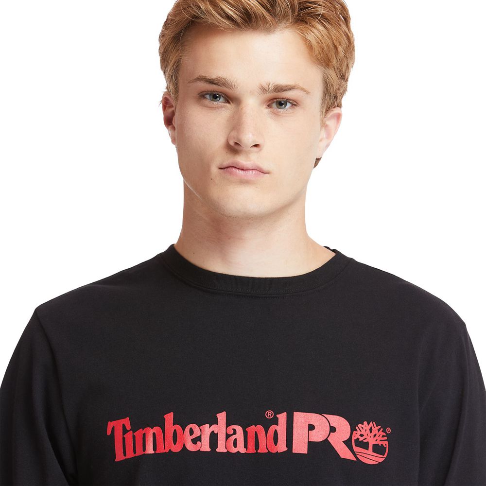 Camisetas Timberland Argentina Hombre - Pro® Base Plate Long-Sleeve Graphic - Negras - XBWCRV-391